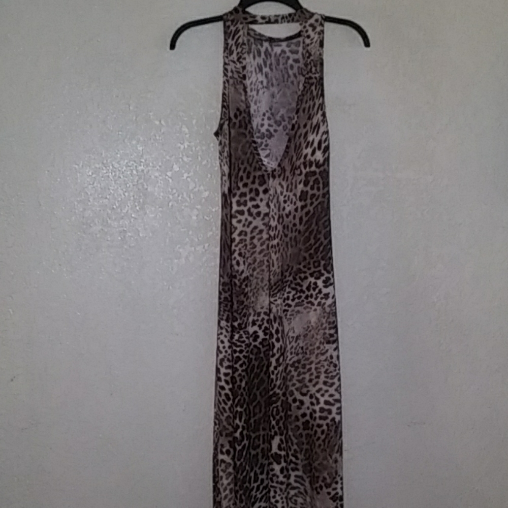 Exotic leopard, brown, cream long dress, M